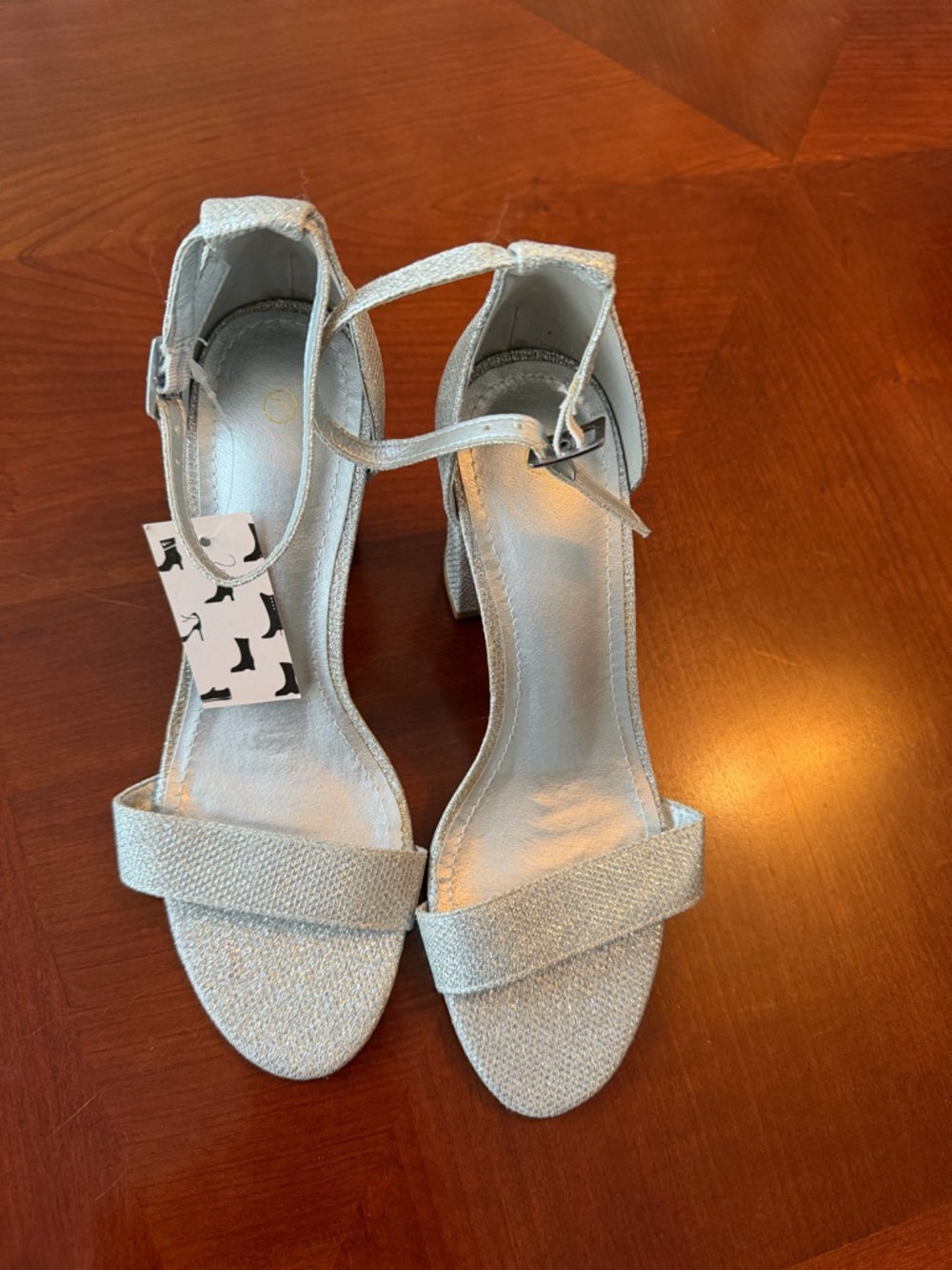 Amazon Silver Glitter Ankle-Strap Block Heels